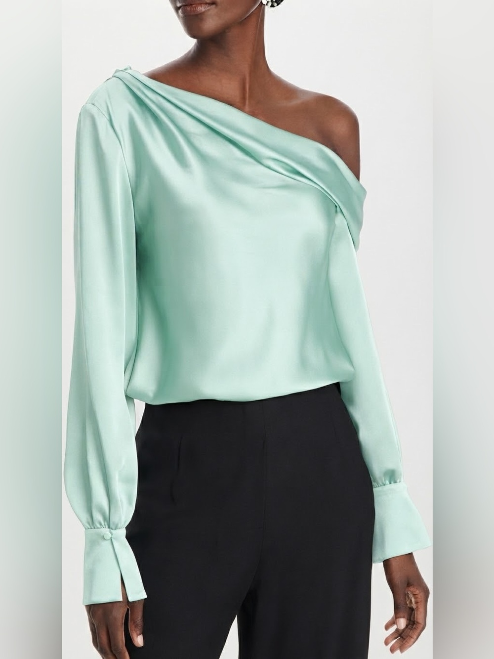 NWT JONATHAN SIMKHAI Alice Draped Satin One-Shoulder Top